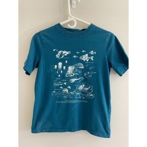 Lands End Kids Bioluminescence Deep Sea Graphic T-Shirt Teal Blue Size L 14-16